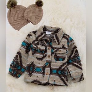 NWT Kids Ivory, Brown, & Teal Geometric Shacket